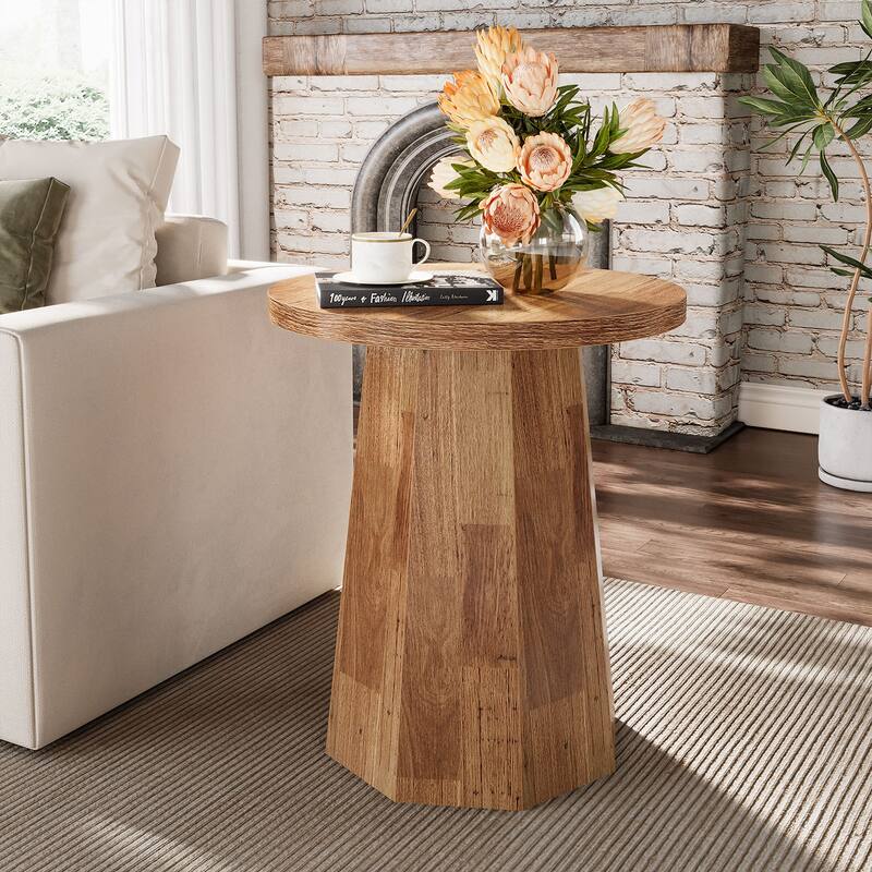 Farmhouse Round Pedestal End Table with Octagonal Base