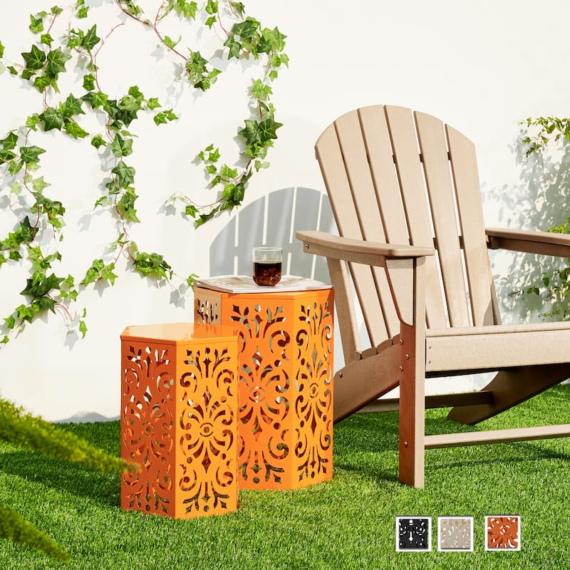 Glitzhome Set of 2 Floral Pattern Outdoor Table Garden Stool - 14"W x 14"D x 19.25"H