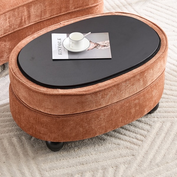 slide 2 of 10, 40.2" Modern Chenille Accent Chair,Comfy Reading Chair with Storage Ottoman Ottoman - Orange