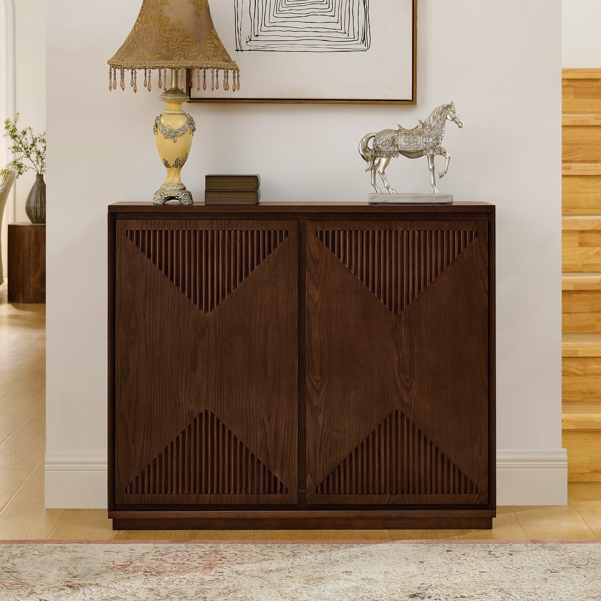 Mid Century Modern V-shape Buffet Cabinet for Living Room Entryway Hallway Kitchen and Coffee Bar