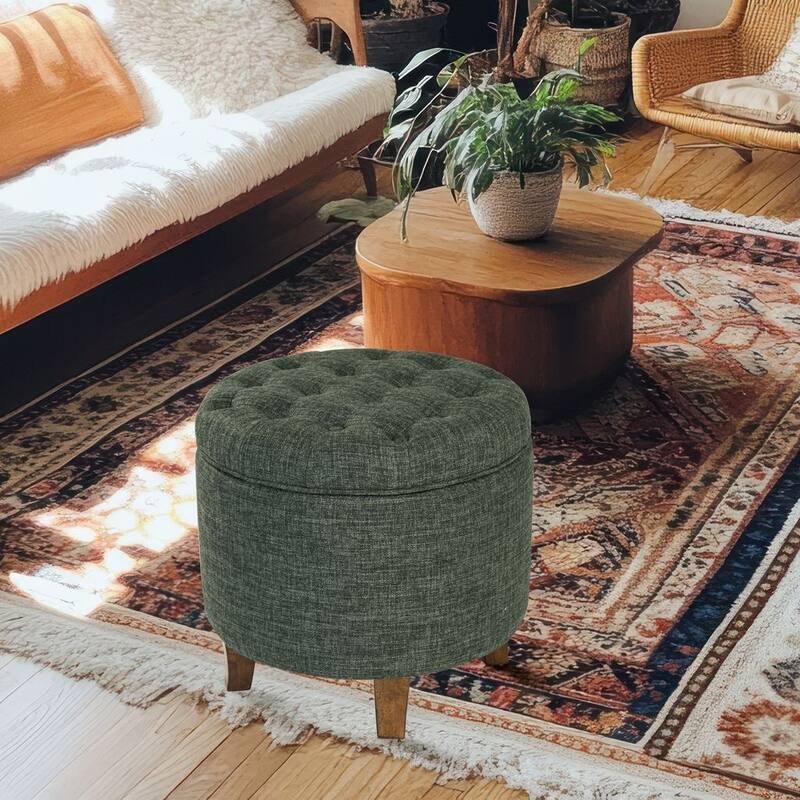 Carson Carrington Hare Button-tufted Round Storage Ottoman