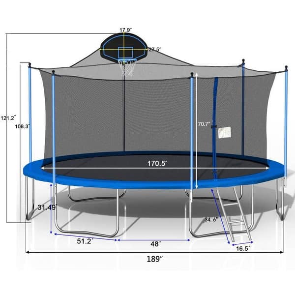 Trampoline with Basketball Hoop,Ladder and Safety Enclosure Net