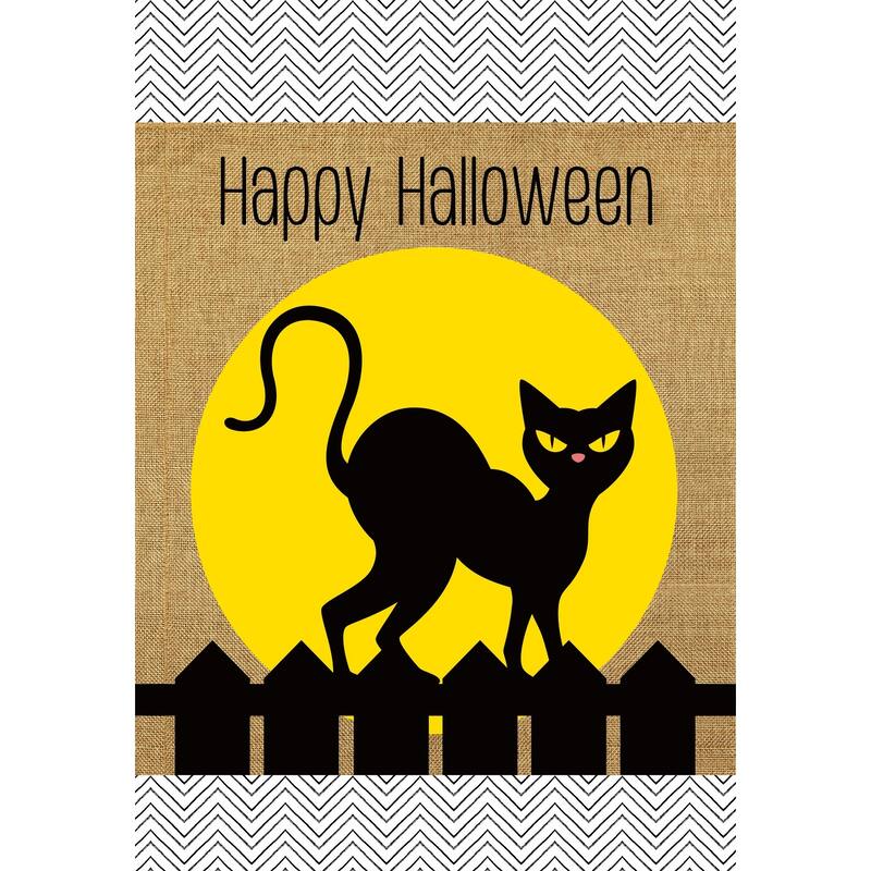 Black Cat Happy Halloween Outdoor Garden Flag - 18" x 12.5"