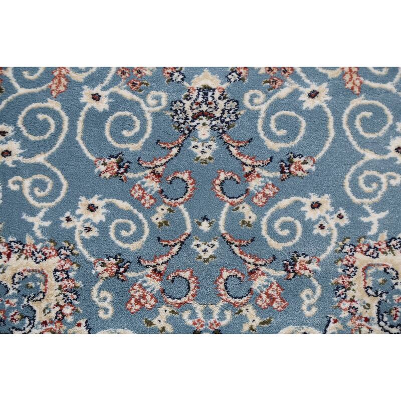 Light Blue Floral Medallion Transitional Turkish Rug Oriental Carpet