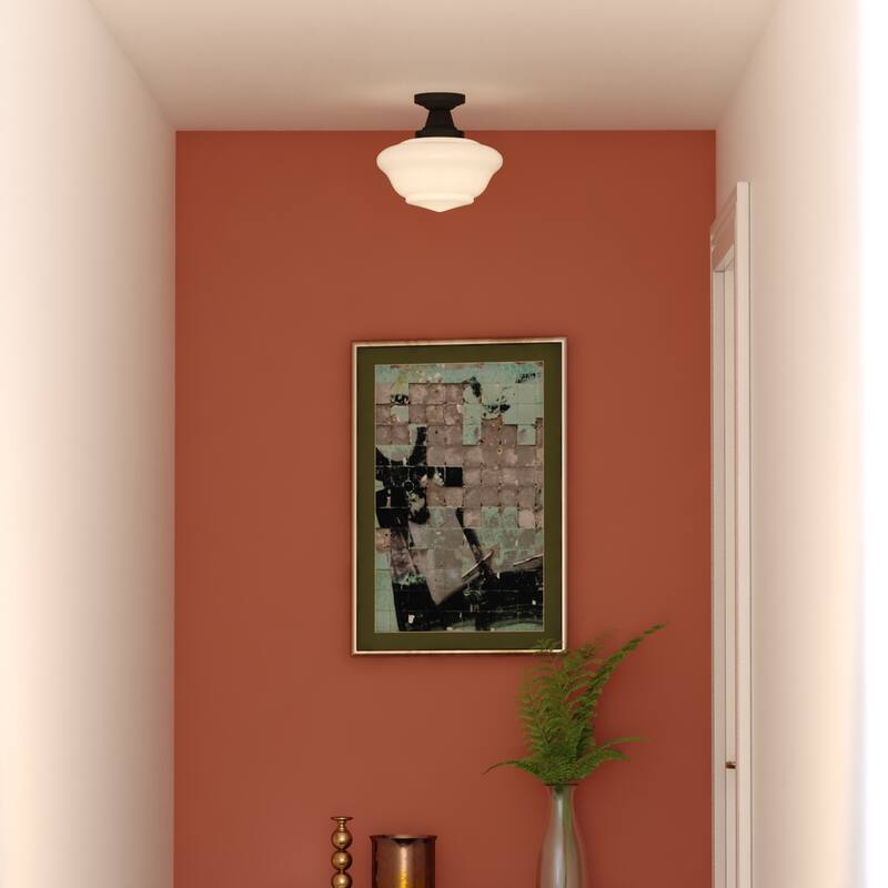 VAXCEL Eastgate 1-Light Schoolhouse Semi Flush Mount Ceiling Lighting Fixture, White Frosted Opal Glass Shade