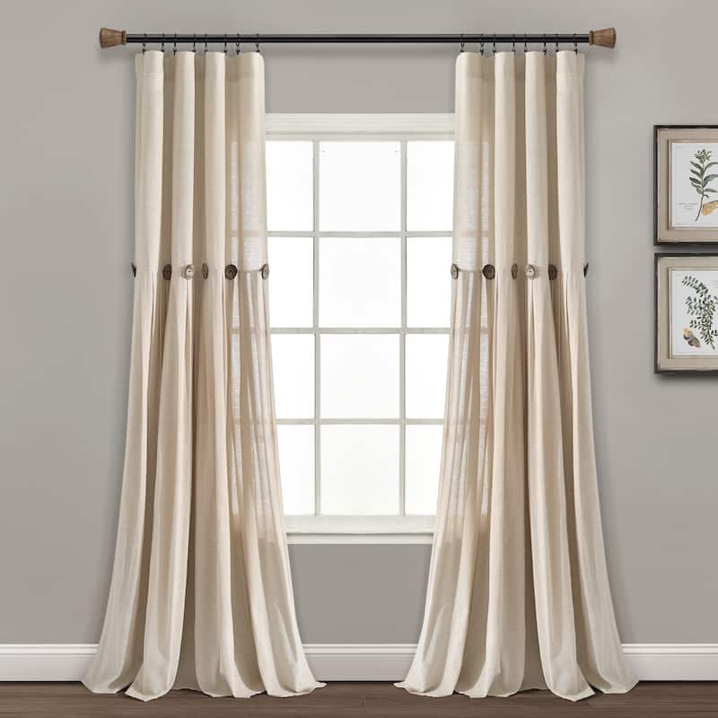 Lush Decor Linen Button New Window Curtain Single Panel - 108" x 40" - Dark Linen