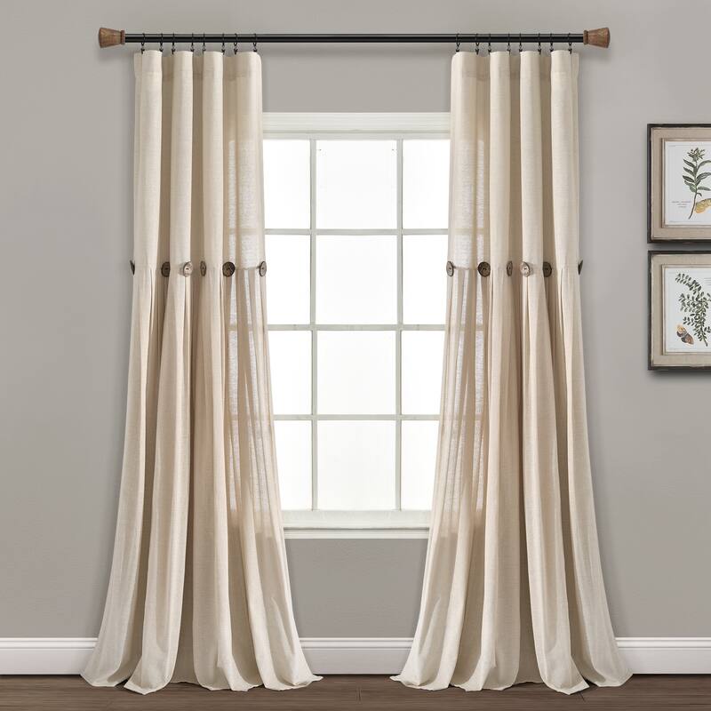 Lush Decor Linen Button Single Panel Window Curtain - 84"L x 40"W - Dark Linen