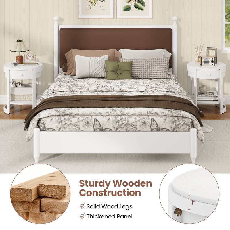 Gymax 2PCS Nightstand w/ Shelf & Wood Grains Drawer Round End Table