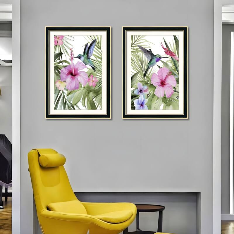 Set of 2 Pelican Bird Framed Wall Art - Replaceable Canvas Prints with Solid Wood Picture Frames, Modern Nature Wall Decor