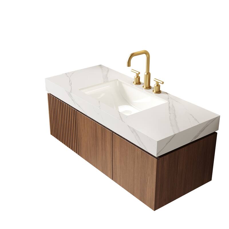 Floating Storage Bathroom Vanity with 3 Pre-drilled Faucet Holes