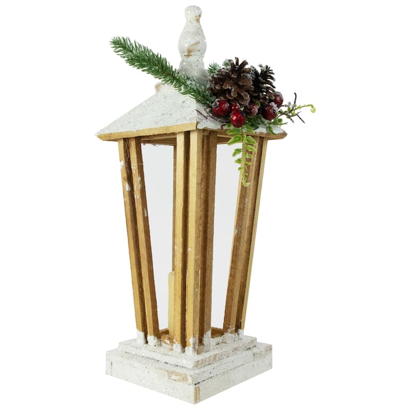 18" LED Lighted Natural and White Storm Lantern Christmas Decoration