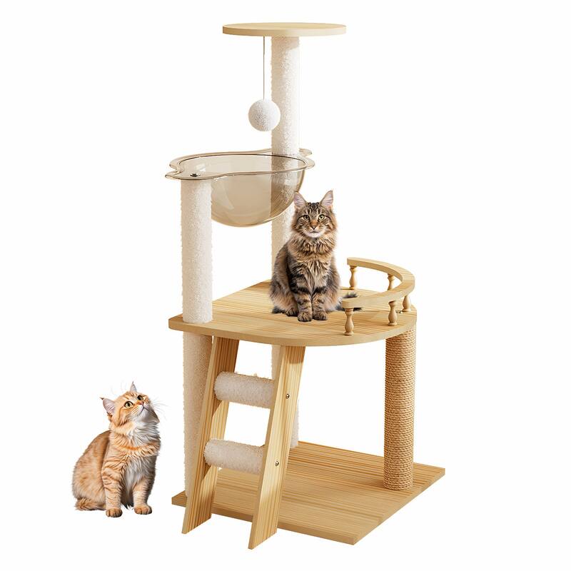 41.3" Modern Cat Tower, Wood Cat Tree Tower for Indoor Cats, Cat Treewith Sisal-Covered Scratching Posts and Top Perch