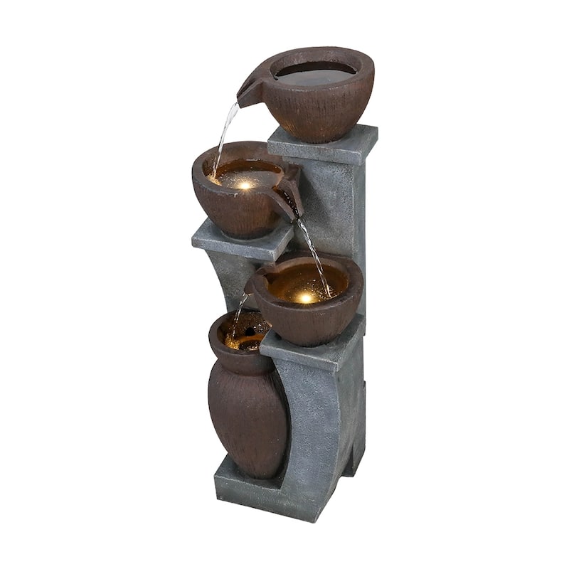 32.8''H 4-Tier Bowl Outdoor Water Fountains with LED Lights