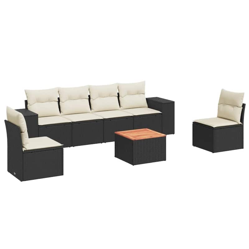 vidaXL Patio Sofa Set with Cushions Outdoor Furniture 7 Piece Poly Rattan - 21.7 x 21.7 x 14.6
