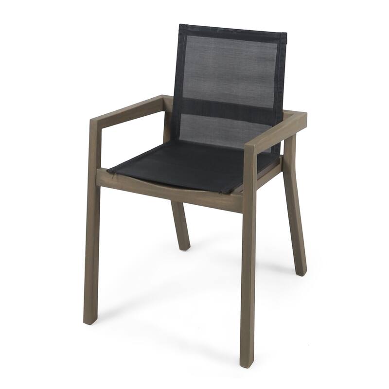 BELFAST DINING CHAIR Set of 2 Teak Acacia Wood Outdoor Chairs Black Mesh Seating