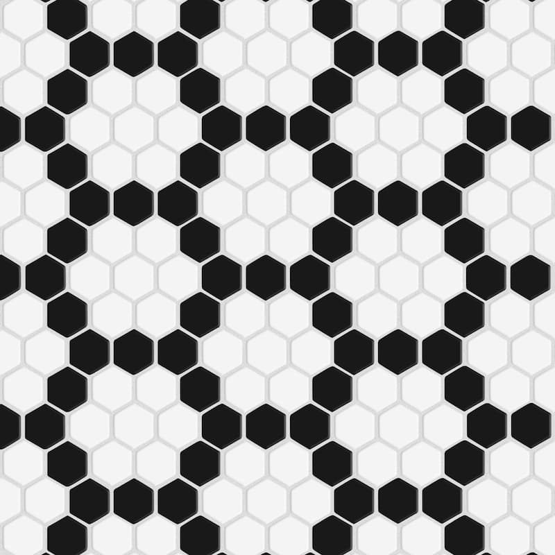 Merola Tile Metro 1" Hex Matte White w/Black Honeycomb 10-1/4" x 11-7/8" Porcelain Floor and Wall Tile