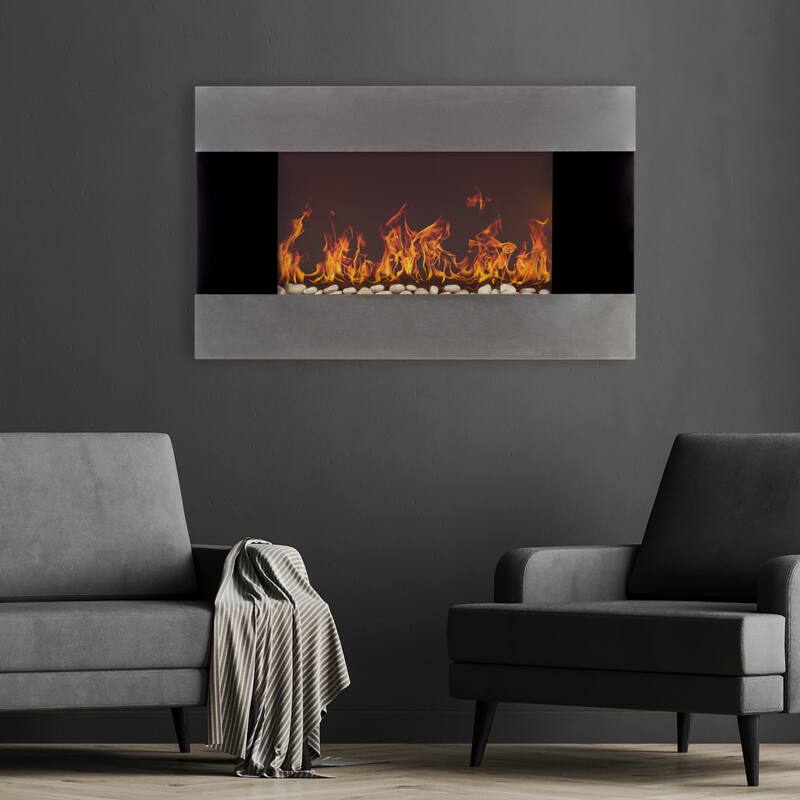 Hastings Home 36-Inch Stainless Electric Fireplace