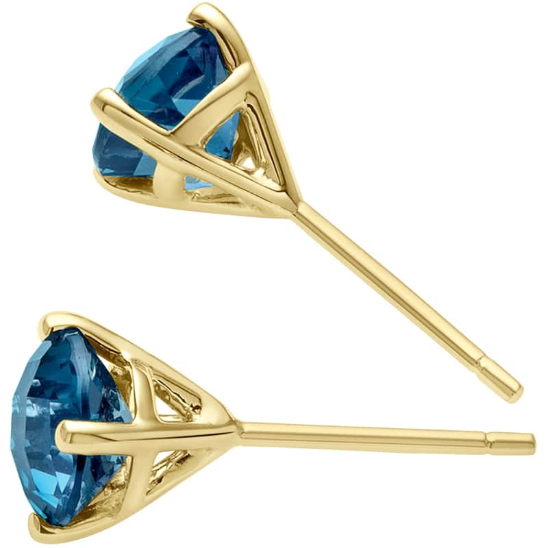 14k Yellow Gold Alexandrite Stud Earrings 2 ct Round Shape