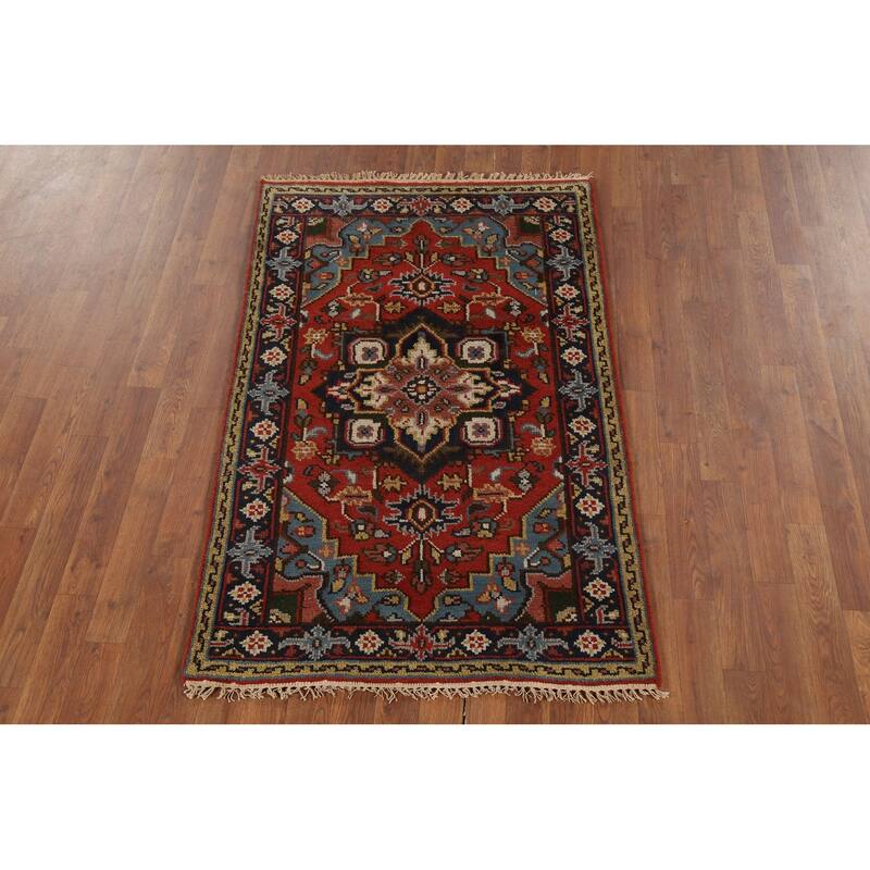 Geometric Heriz Serapi Oriental Accent Rug Handmade Wool Carpet - 3'0"x 4'10"