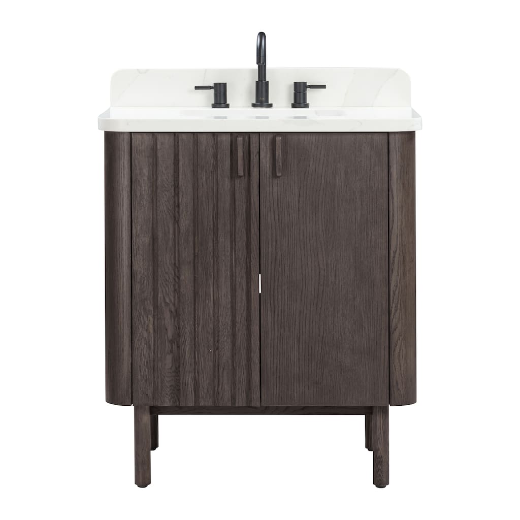 Avanity Blakely 31 in. Vanity Combo in Brown Oak finish with Calacatta Quartz Top