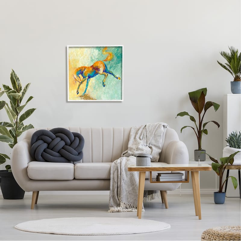 Stupell Vibrant Wild Stallion Horse Jumping Stippled Abstract Framed Wall Art - Green