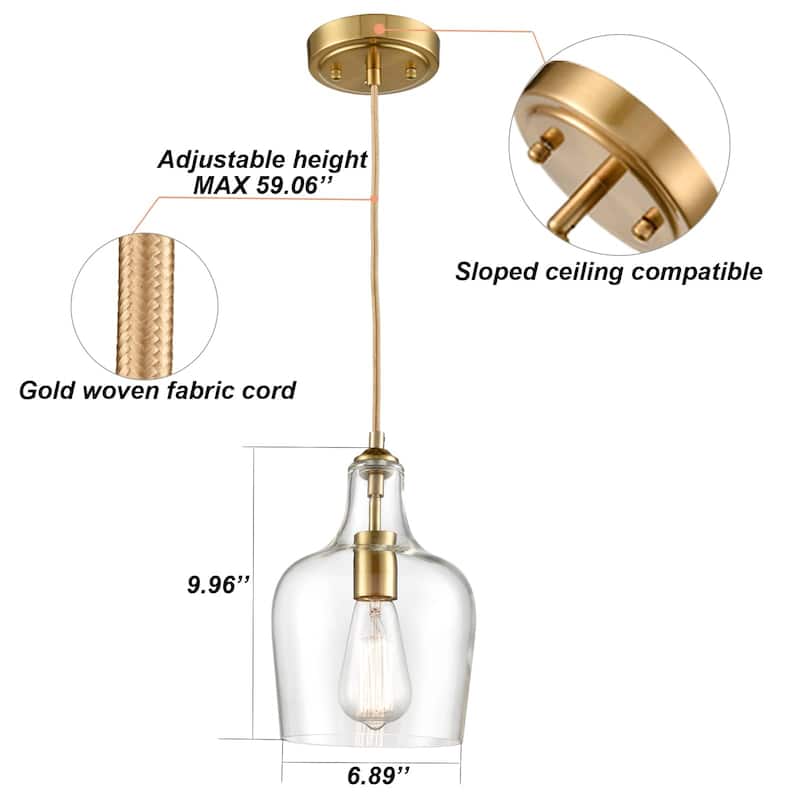 Terzi Modern Gold with Bell Shade Glass Shade Adjustable Pendant Light Fixture, 1-Light