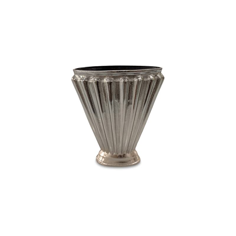 NADAAL STUDIOS Avielle Aged Pewter Cast Aluminum Vase with Fluted Fan Shape - Aged Pewter Cast Aluminum