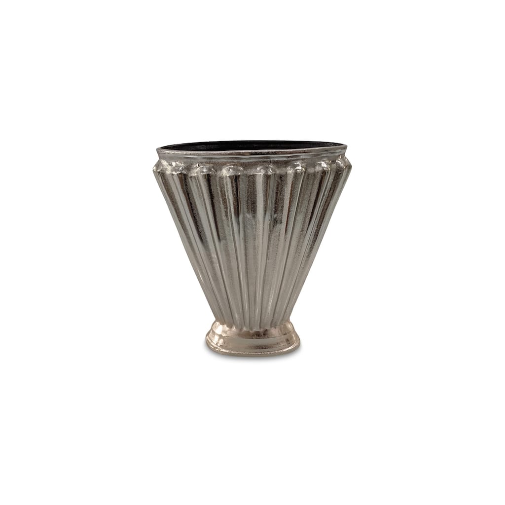 NADAAL STUDIOS Avielle Aged Pewter Cast Aluminum Vase with Fluted Fan Shape