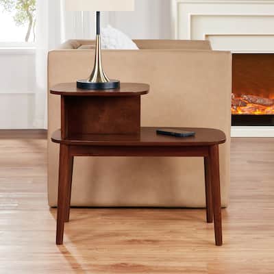 Mid Century Modern End Table with Two Tiers, Sleek Wood Frame and Open Storage Shelf for Living Room or Bedroom Accent - 28