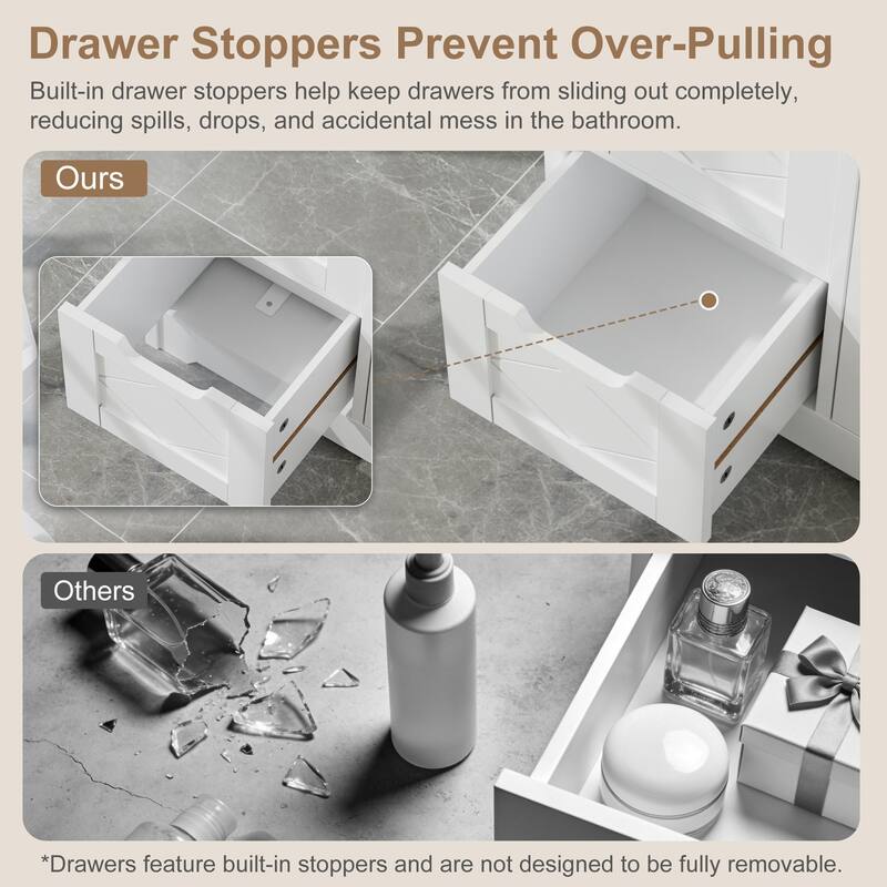 VECELO Wooden Bathroom Floor Cabinet, Side Storage Organizer Cabinet with 4 Drawers Freestanding Entryway Storage Unit