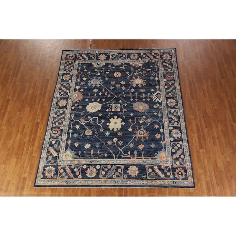 Hand Knotted Oriental 100% Wool Carpet Transitional All-Over Navy Blue & Blues Oushak Area Rug - 9' 9'' X 8' 2''