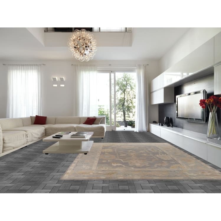 Hand Knotted Oriental 100% Wool Carpet Transitional All-Over Greys & Charcoal Oushak Area Rug - 13' 9'' X 10' 1''