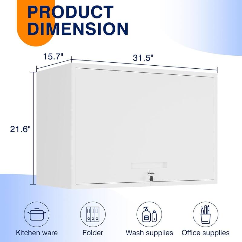 Metal Garage Wall Cabinet with Doors and Shelves, Tool Storage Cabinet for Garage, Kitchen