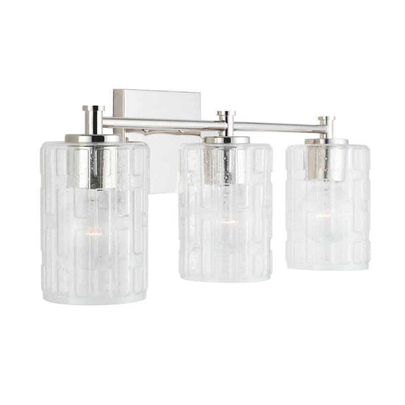 Emerson 3-light Bath/ Vanity Fixture w/ Embossed Seeded Glass - Polished Nickel