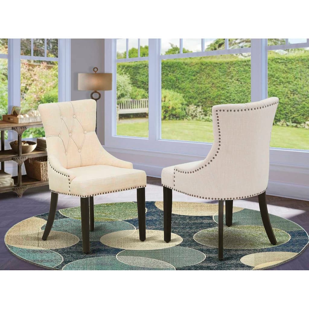 Parson Chair Linen Fabric Dining Chair Modern Accent Chair Beige Black Legs Set of 2