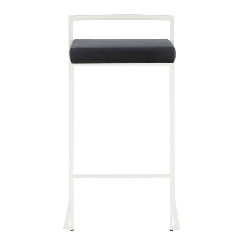Lumisource Counter Stool in White with Grey Faux Leather - Set of 2 - 16"Lx17.5"Wx31"H