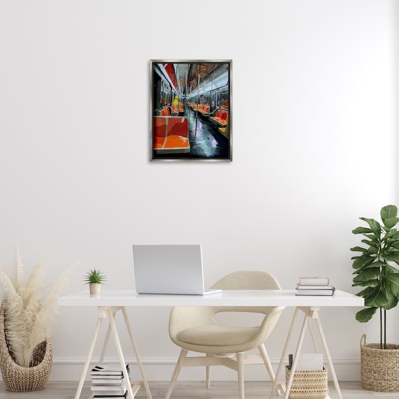 Stupell Bird Character in Subway Train Framed Floater Canvas Wall Art Design By Keith Thomson