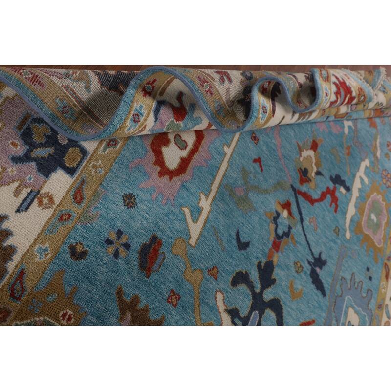 Blue Floral Oushak Oriental Area Rug Handmade Dining Room Wool Carpet - 7'10"x 9'10"