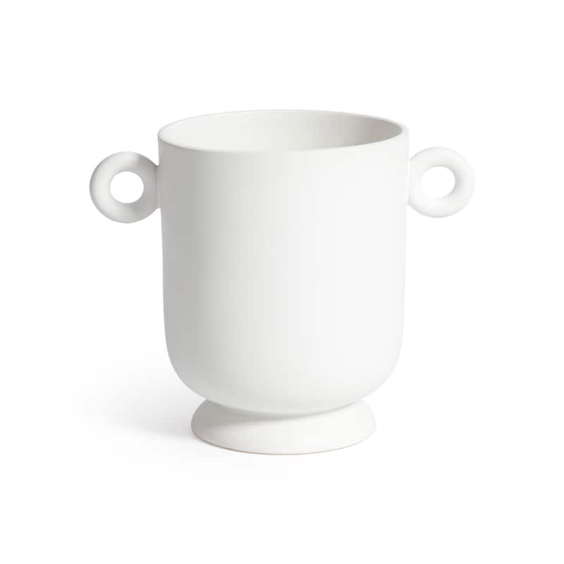 White Ceramic Planter Vase with Decorative Loop Handles - Large