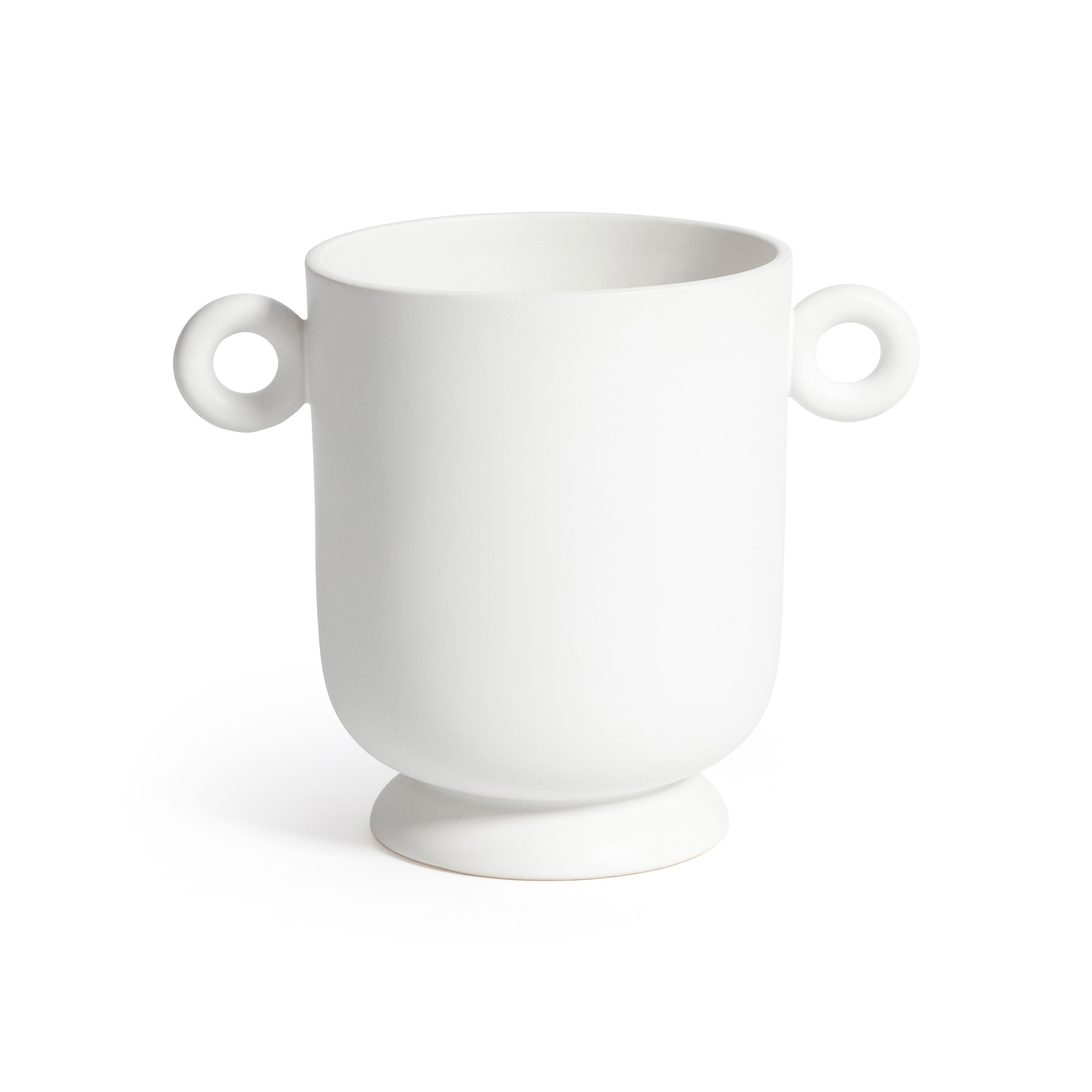 White Ceramic Planter Vase with Decorative Loop Handles