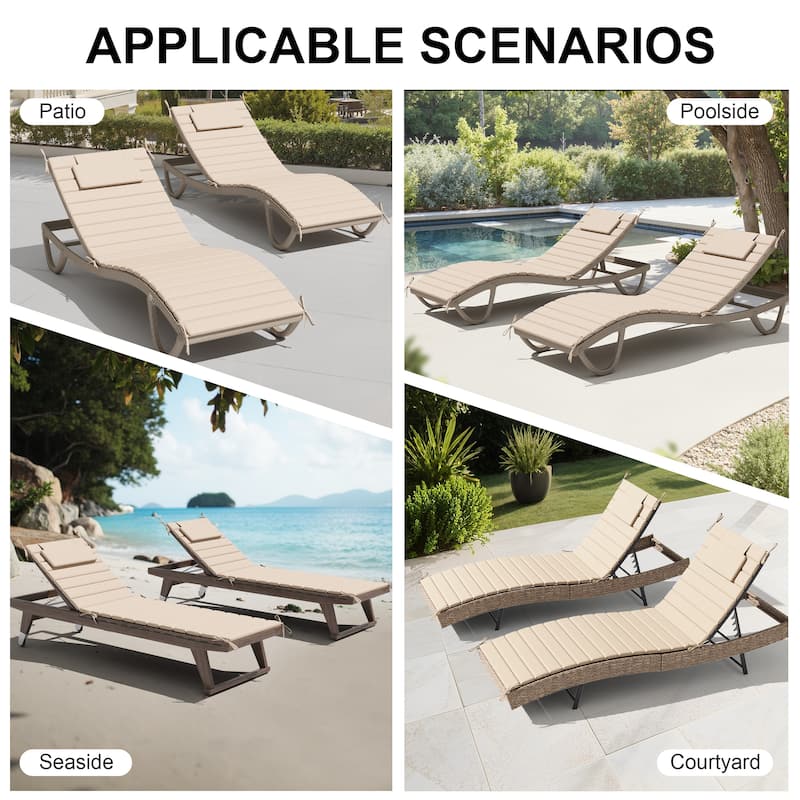 Outdoor Chaise Lounge Cushion Quilted Patio Sun Lounger Pad with Straps