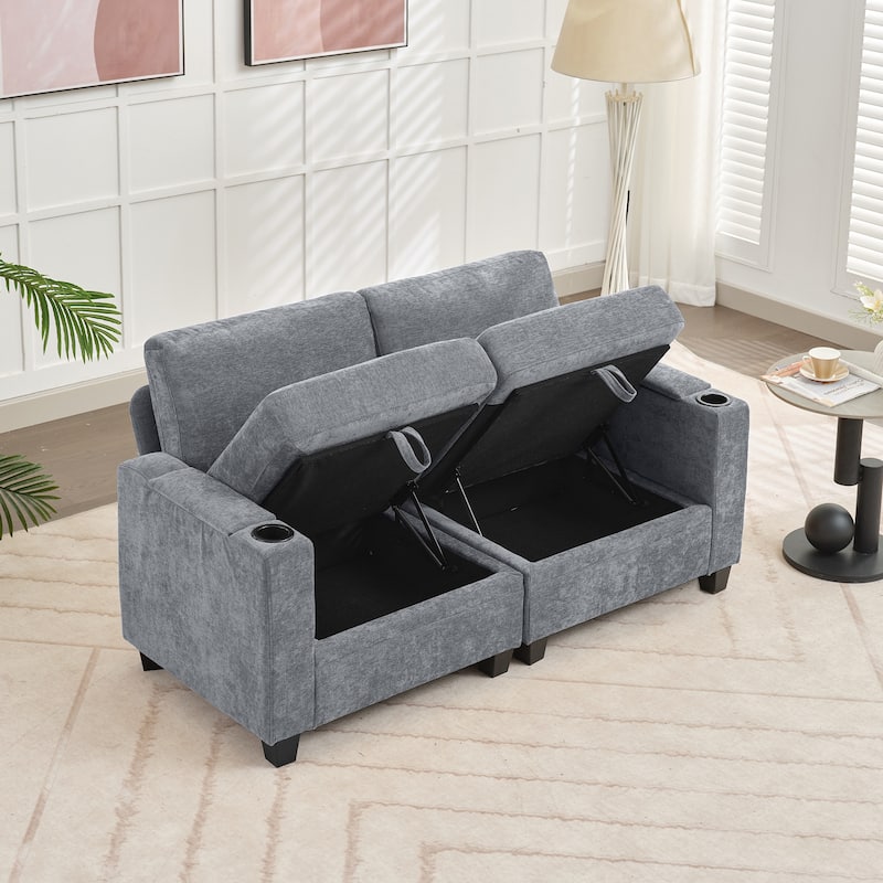 Chenille Sectional Sofa, Hidden Storage & Modular Design