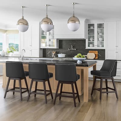 26 in. Counter Height Upholstered Wood Frame Swivel Bar Stool with Farbic Seat Set of 4 - 19.6"D x 19.6"W x 37"H