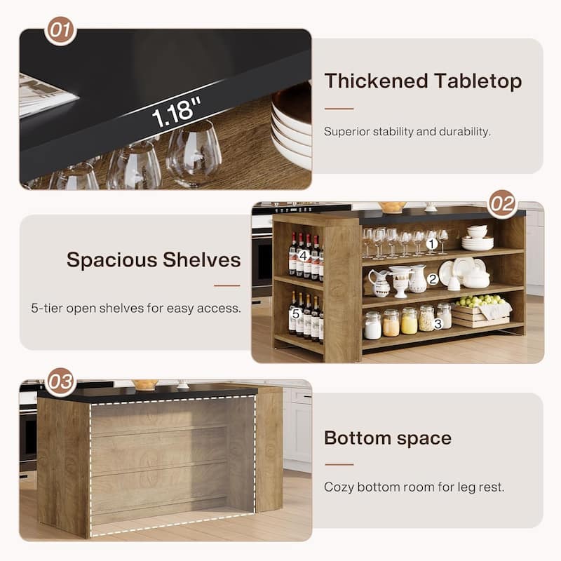 55 Inches Farmhouse Kitchen Island with Storage for Kitchen, Dining Room