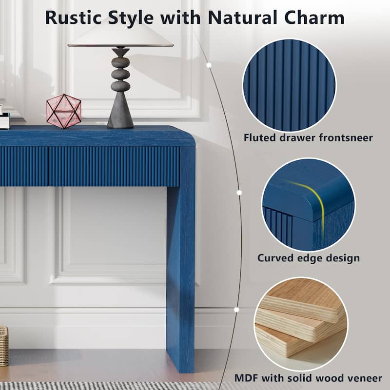 Roomfitters Rustic Console Table with 3 Fluted organizer, Solid Wood Veneer and Natural Wood Grain