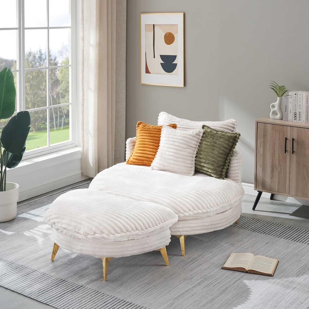 Roomfitters 65-Inch Beige Corduroy Loveseat Sofa with Three Pillows, Mid-Century Modern Accent Seating for Small Spaces