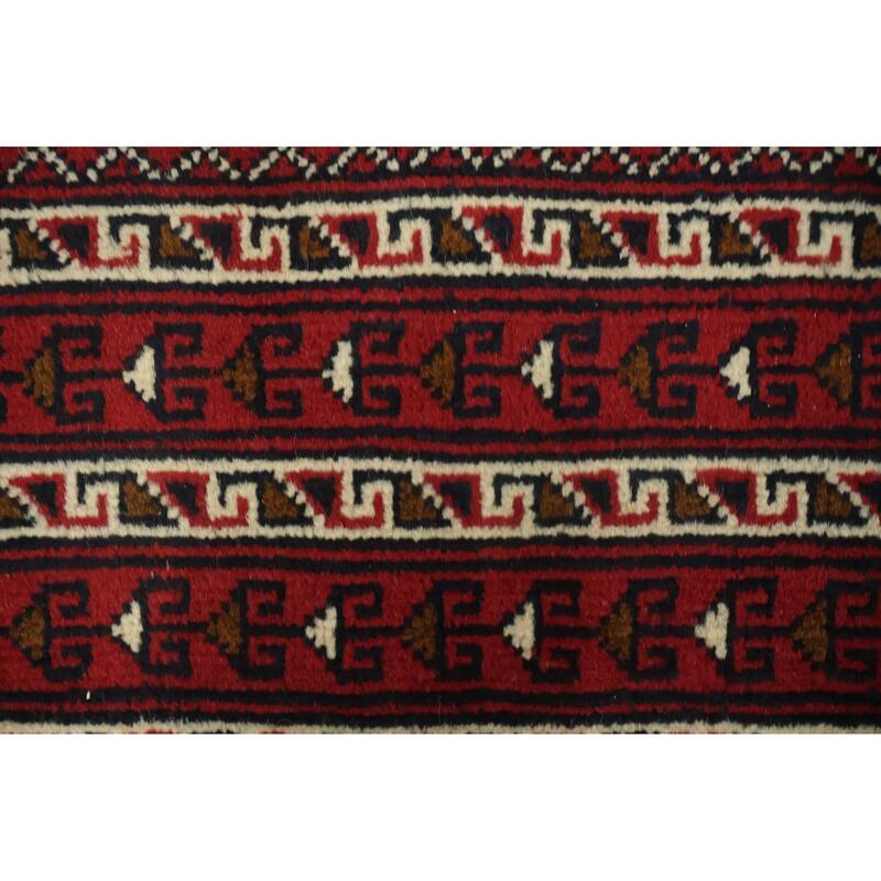 Hand Knotted Oriental 100% Wool Carpet Traditional Geometric Red Balouch Area Rug - 9' 7'' X 6' 6''