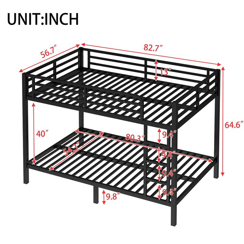 Metal Full XL over Full XL Bunk Bed for Teens and Adults,Space-Saving/Noise Reduced/No Box Spring Needed, Black