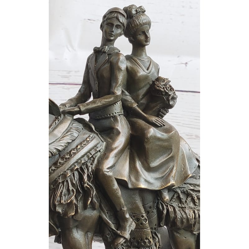 Elegant Bride And Groom On Imitative Horse Back Solid Bronze Sculpture By Milo Hand Made