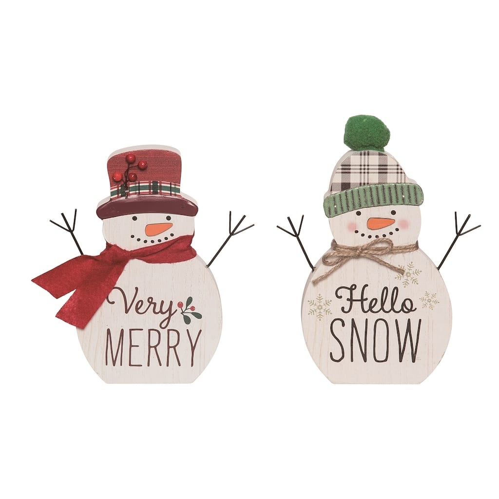 Transpac MDF Decked Out Snowman Decor Set of 2 Christmas Home Decorations - Multicolor